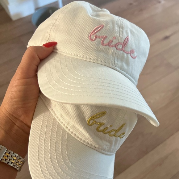 White Bride Hat with Gold or Pink Embroidery - Picture 4 of 4